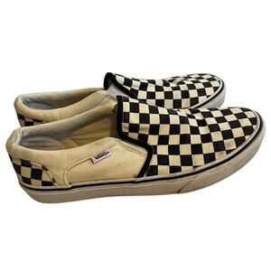 Vans checkered slip ons black and white size 9